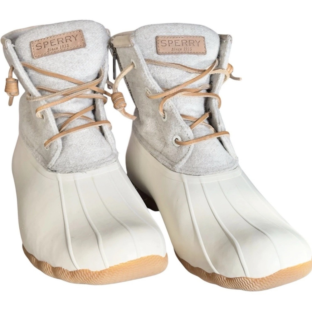 Sperry Saltwater Emboss Duck Boots Women’s Size 8.5 Waterproof Wool Zip